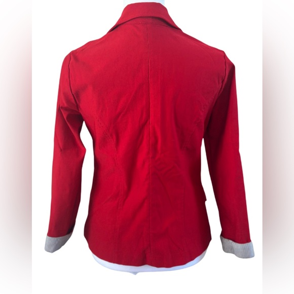 Papaya Red Blazer Jacket Women’s Medium Rolled Cuff Stretchy Lightweight - Picture 2 of 6